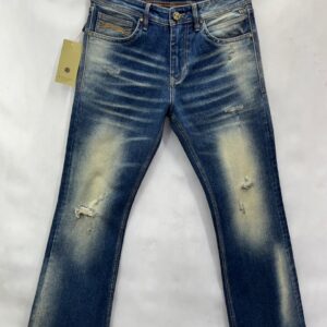 Mid Blue Bootcut Fit Vintage Wash Jeans with Lycra & Whisker Effect