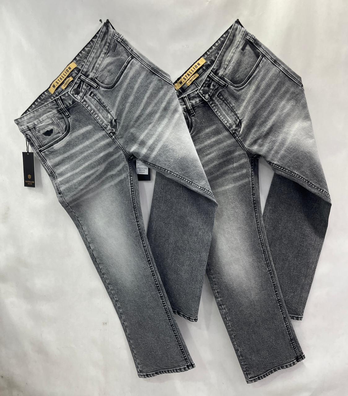 Grey Regular Fit Jeans with Lycra & Light Whisker Effect - Image 2