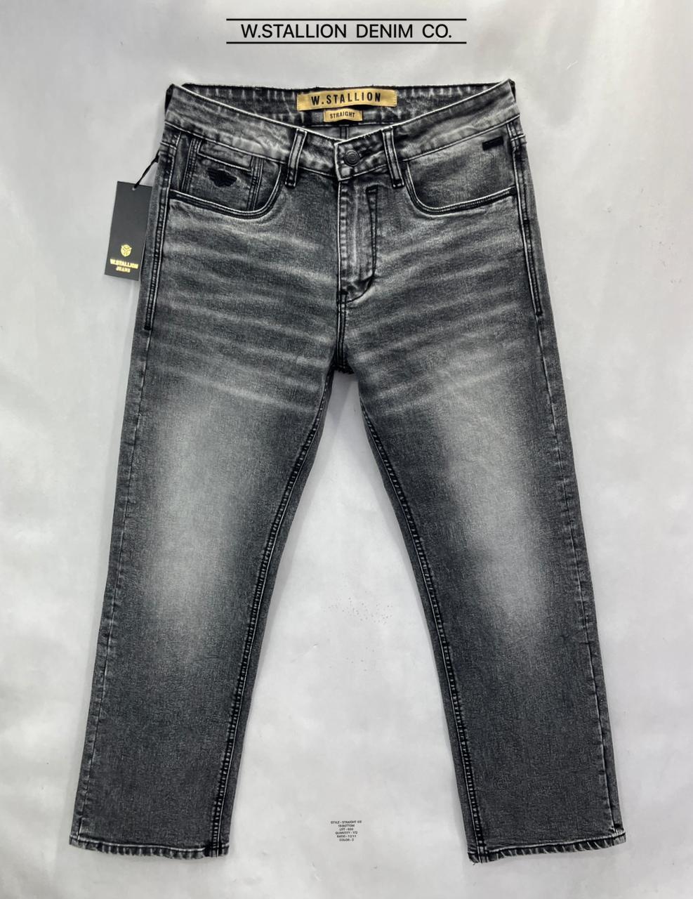 Grey Regular Fit Jeans with Lycra & Light Whisker Effect