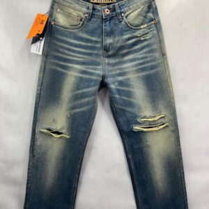 Light Blue Baggy Fit Damaged Jeans with Whisker Effect