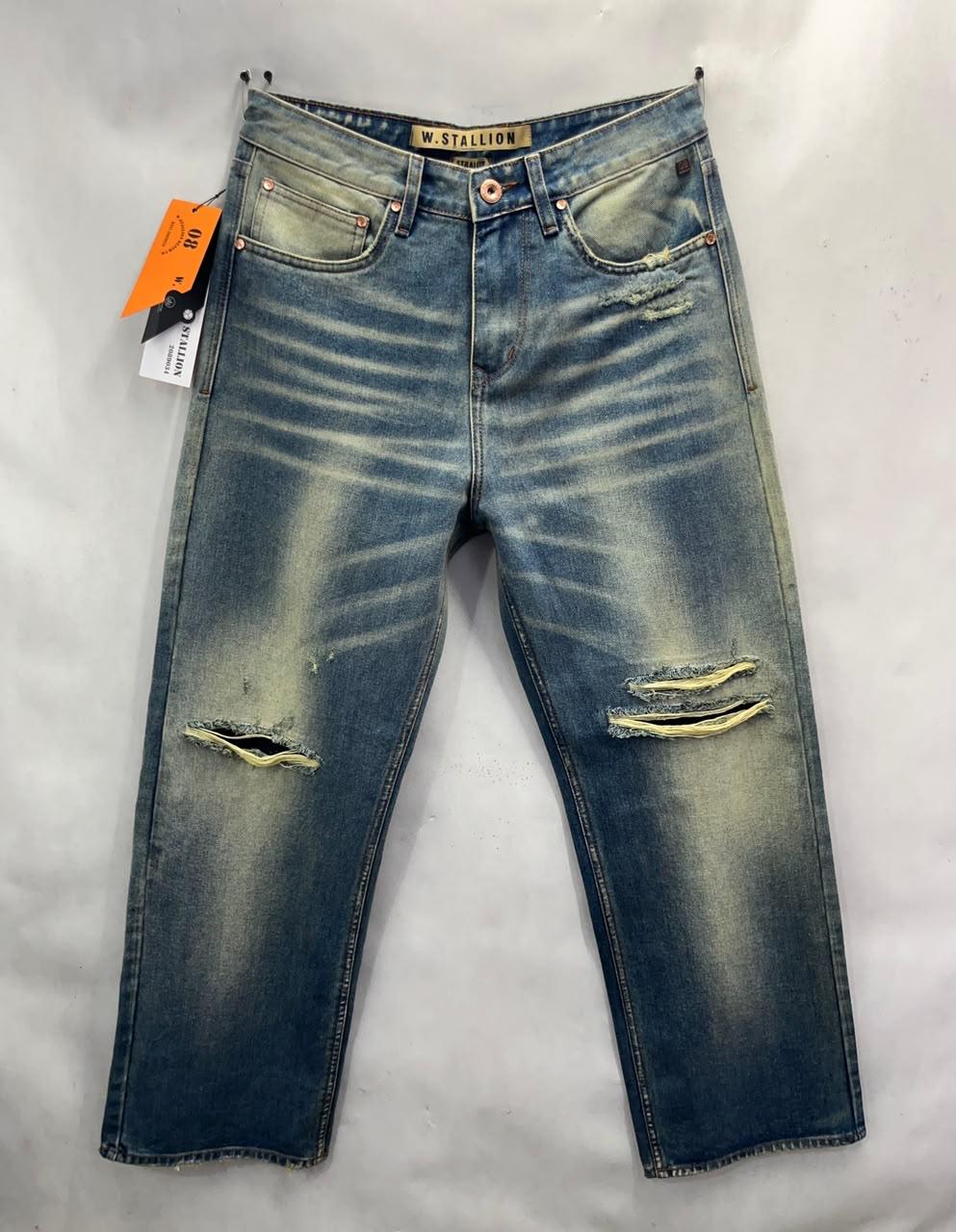 Dark Blue Straight Fit English Wash Jeans with Lycra & Whisker Effect - Image 3