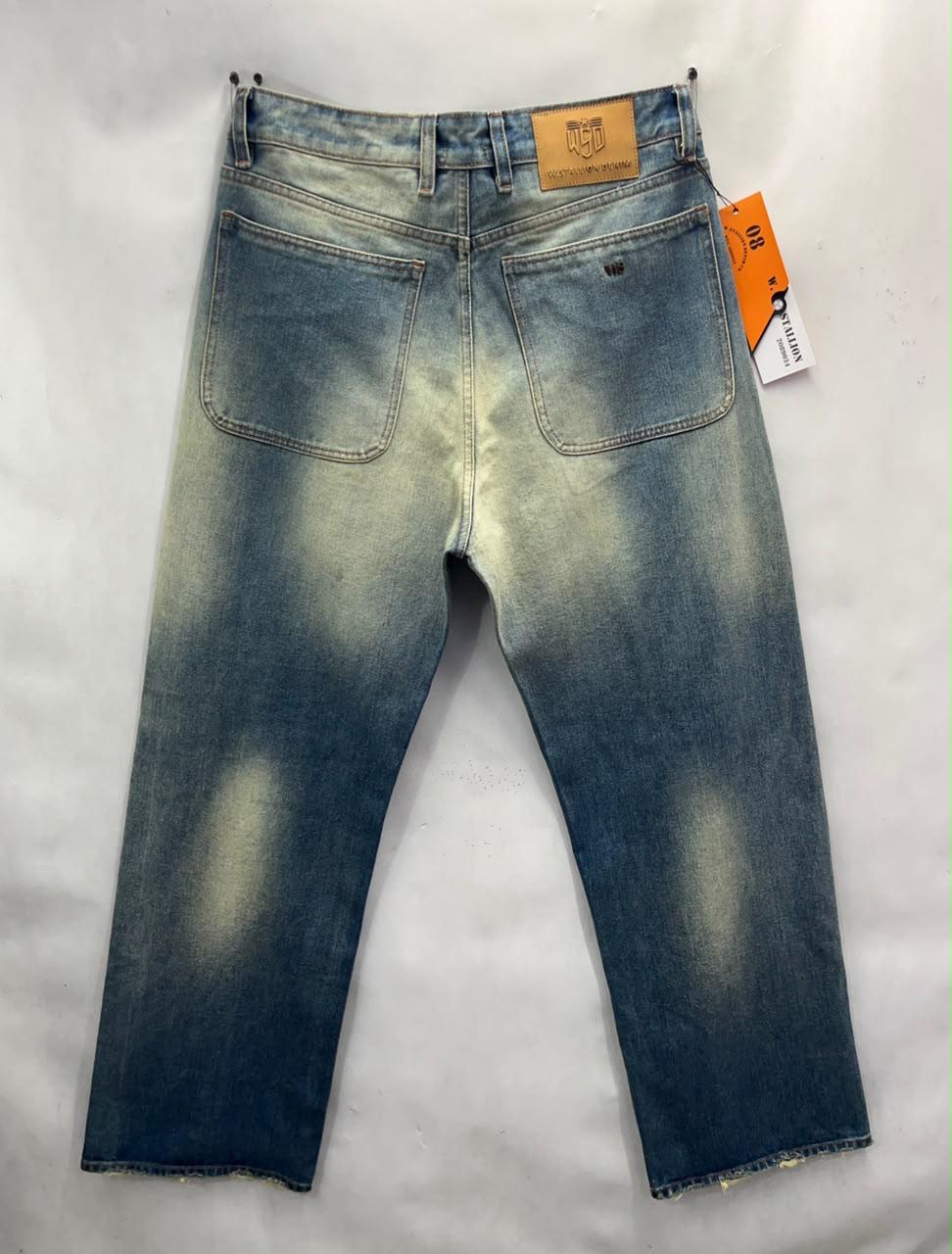 Dark Blue Straight Fit English Wash Jeans with Lycra & Whisker Effect - Image 2