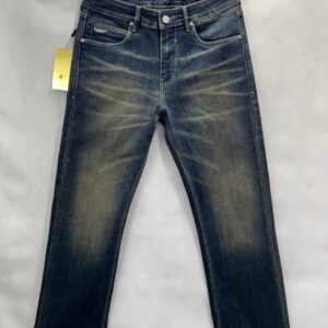 Dark Blue Straight Fit English Wash Jeans with Lycra & Whisker Effect