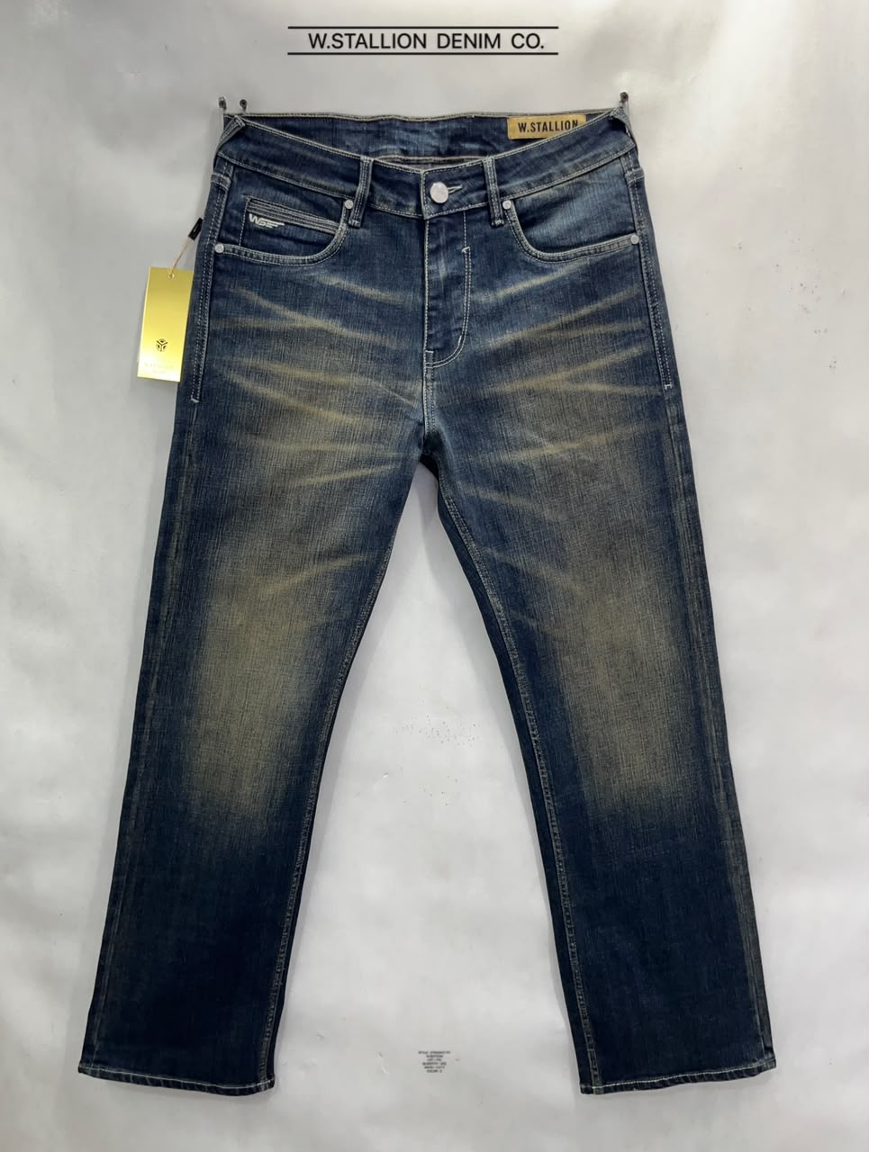 Dark Blue Straight Fit English Wash Jeans with Lycra & Whisker Effect
