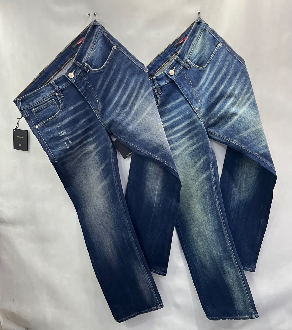 Greenish Blue Relaxed Fit Jeans with Lycra & Whisker Effect - Image 3
