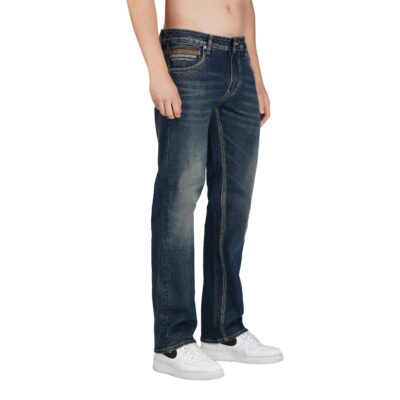 Dark Blue Straight Fit English Wash Jeans with Lycra & Whisker Effect