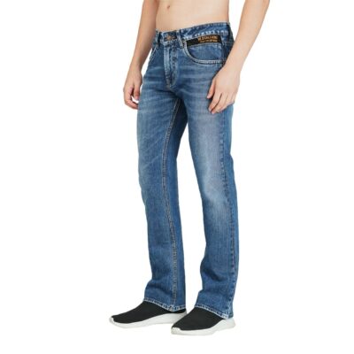 Greenish Blue Relaxed Fit Jeans with Lycra & Whisker Effect